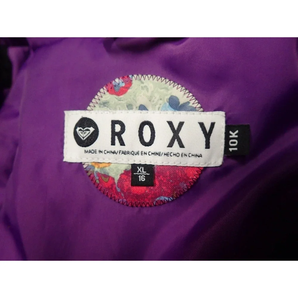 Roxy Snow Jacket Girls XL 16 Pink Purple Floral Stripe Excellent 10K‎ DryFlight